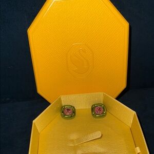 Elegant Green and Pink Stud Earrings